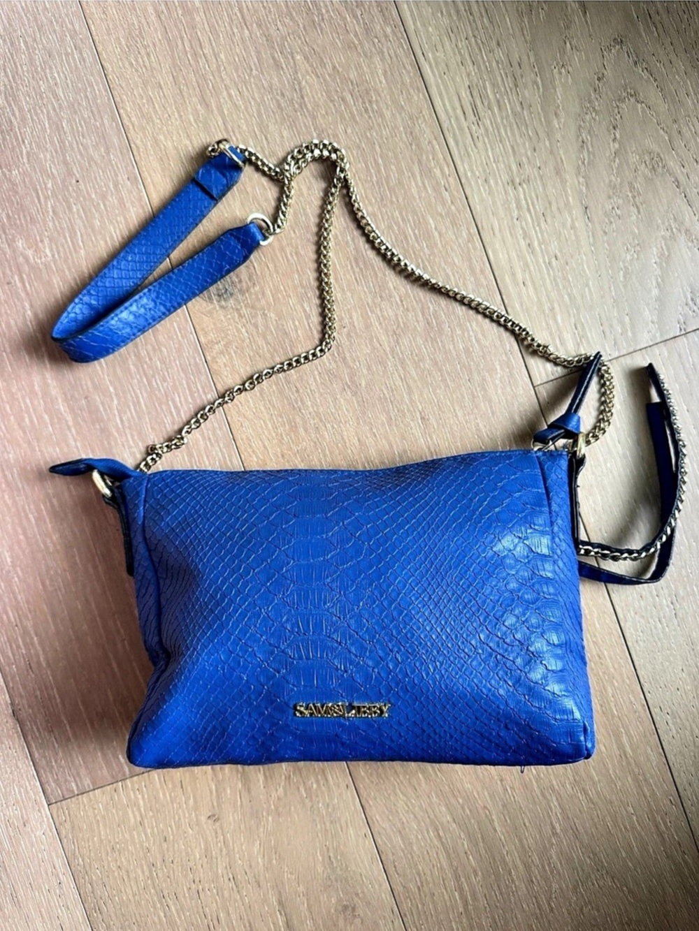 Sam & Libby Cobalt Blue Snakeskin Crossbody Bag | Date Night Party Statement
